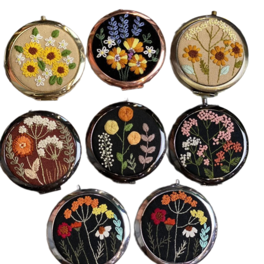 Hand Embroidered Mirror flowers