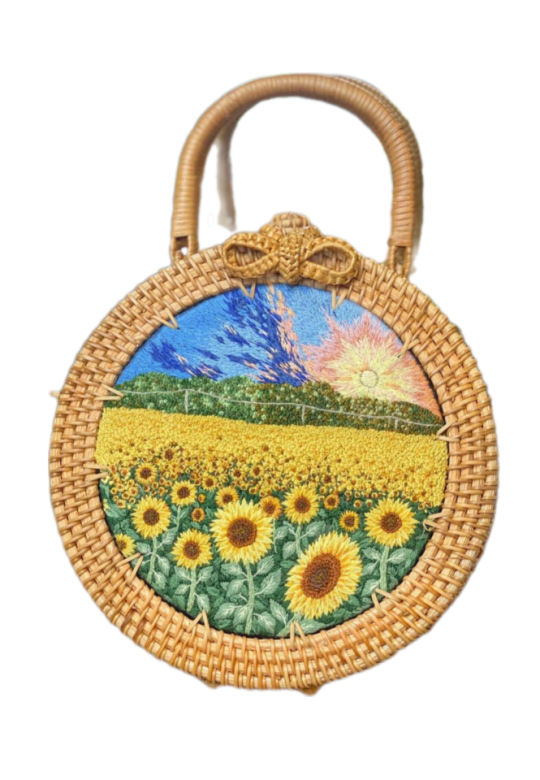 Rattan handbag embroidered 
