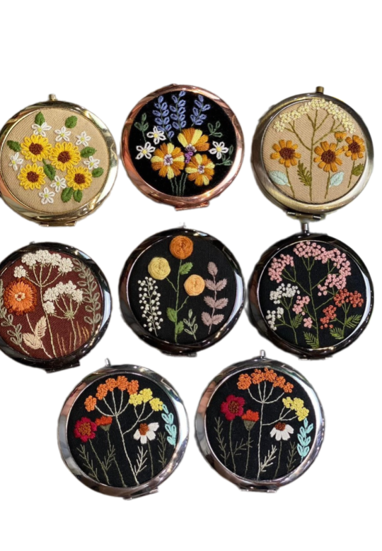 Hand Embroidered Mirror flowers