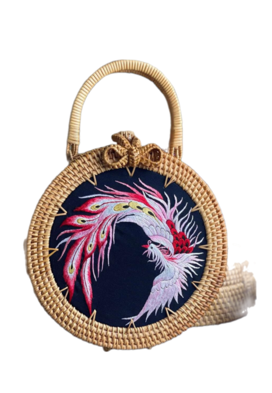 Rattan handbag embroidered 